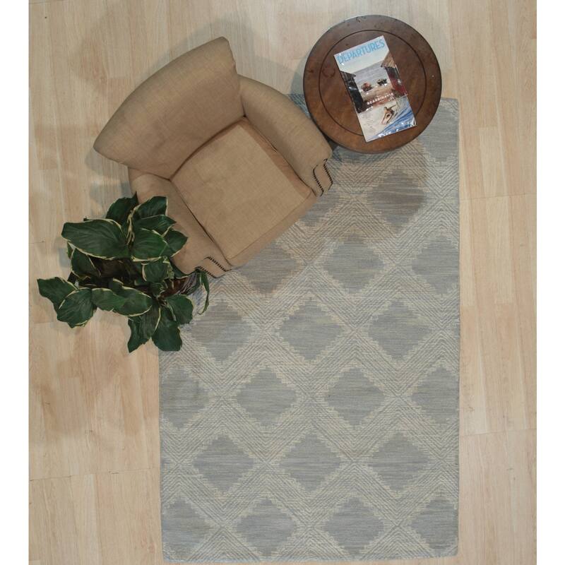 Light Blue Hand-Tufted Wool Contemporary Modern Weave Rug, 5' x 8', Plush Cozy Accent - L