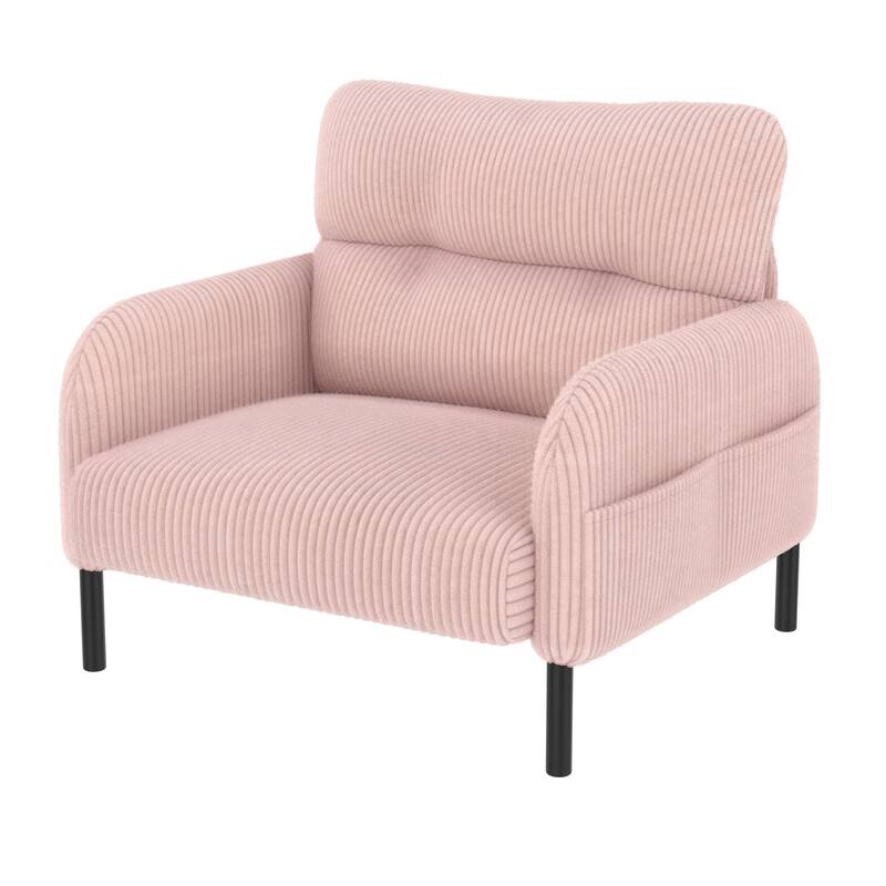 Ergonomic Armchair Corduroy Single Sofa Accent Chair with Side Pockets