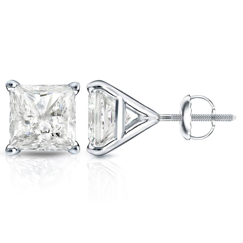 Auriya 14k Gold 2ctw Princess-cut Diamond Stud Earrings Martini-set (I-J, I1-2) - White