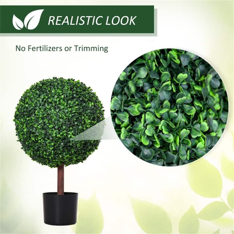 Artificial Boxwood Tree 23.5 Inch Green Faux Plant Indoor Outdoor Decorative with Cement Pot Low-Maintenance - 15" x 23.5" H