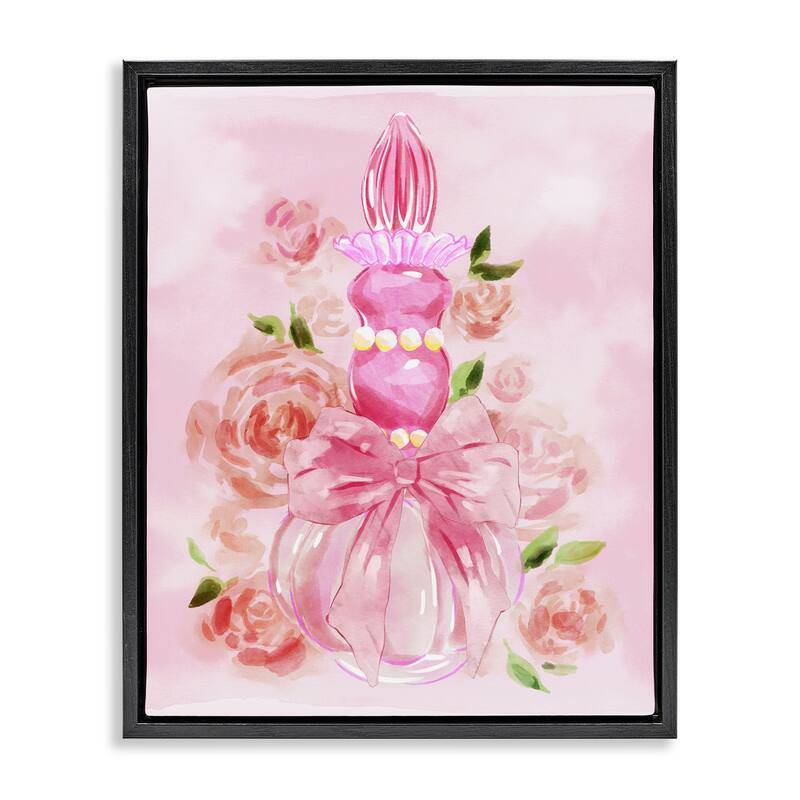 Stupell Lovely Pink Perfume & Roses Framed Floater Canvas Wall Art Design By Ziwei Li - 17 x 21 - Black