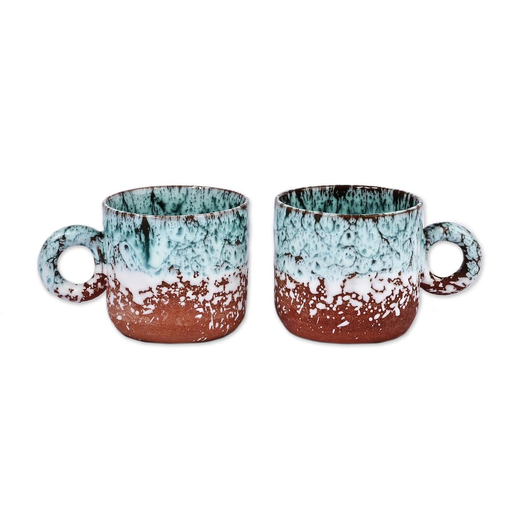 Novica Handmade Aqua Coffee Breeze Ceramic Cups (Set Of 2) - `