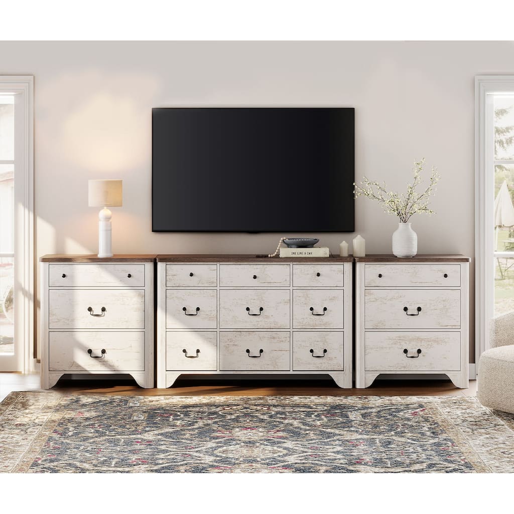 WAMPAT 116.5" W Large Farmhouse TV Stand for TVs up to 120”, Entertainment Center with 15 Drawers