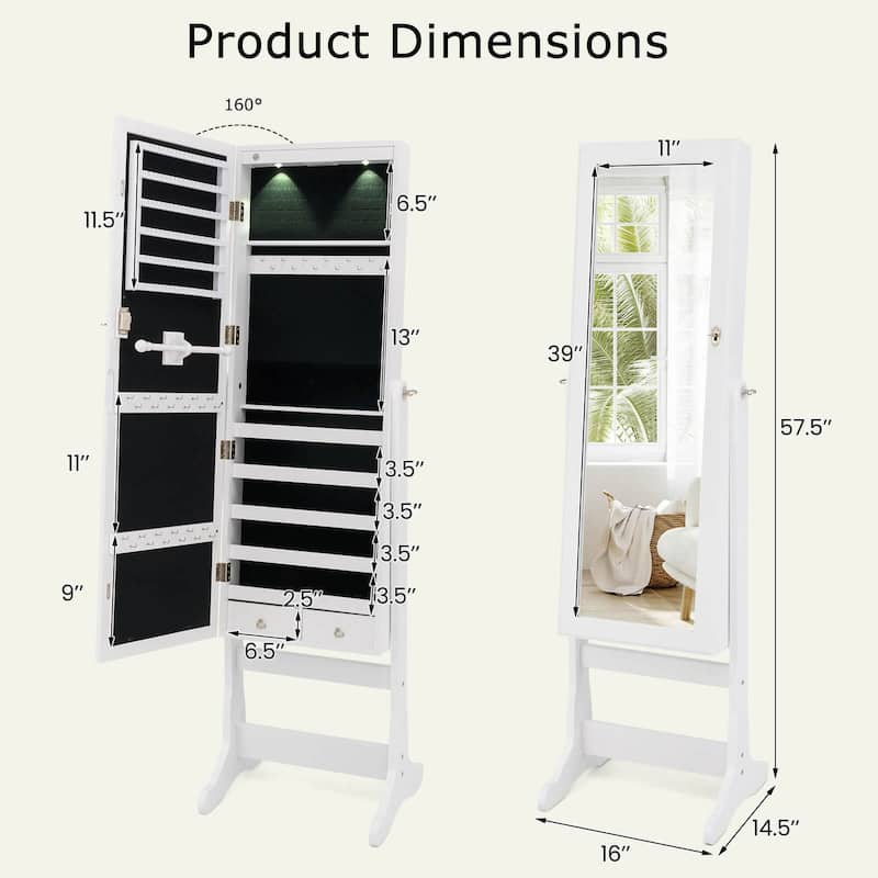 Costway Lockable Mirrored Jewelry Cabinet Armoire Organizer Storage - See Details