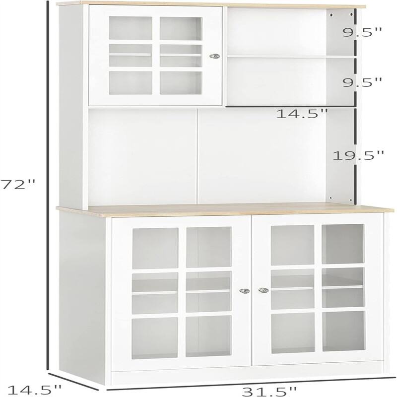 Kitchen Buffet with Hutch, Storage Pantry - 14.5"D x 31.5"W x 72"H