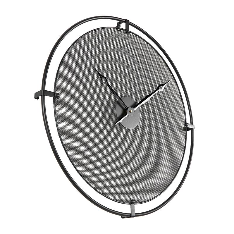 Metal Minimalistic Wall Clock with Mesh Backing - Black - Roche River Decor - 2"W x 24"L x 24"H