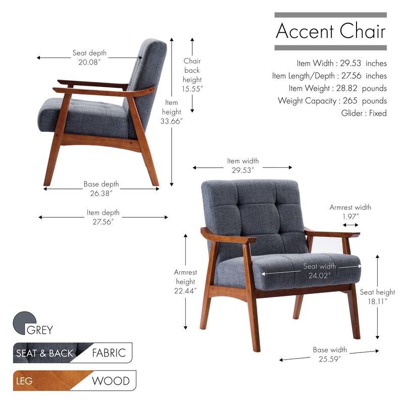 Carson Carrington Ingerod Tufted Fabric Accent Chair with Rubberwood Legs