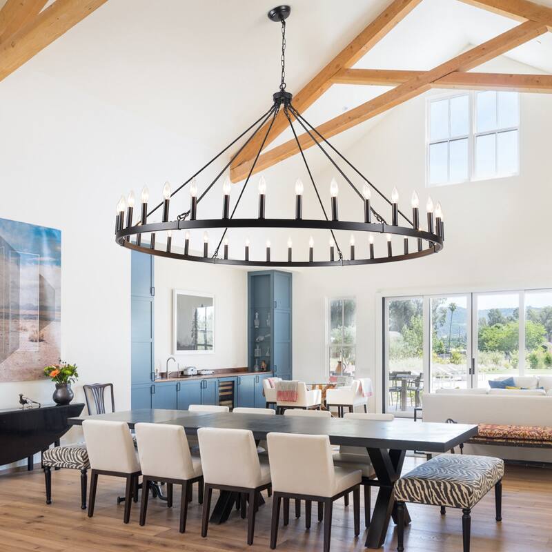36-Light 47 in. Large Modern Farmhouse Candle Wagon Wheel Chandelier for Living Room