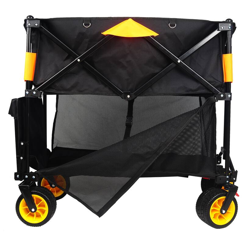 Big large capacity Folding cart Extra Long Extender Wagon Cart Folding Wagon Garden Shopping Beach Cart (black +orange)