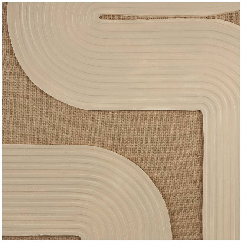 Canvas Abstract Textured Living Room Framed Wall Art with Tan Ribbed Curve Shapes - Brown - Roche River Decor