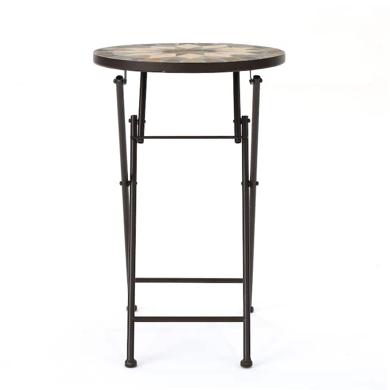 Silvester Outdoor Round Stone Side Table with Iron Frame by Christopher Knight Home