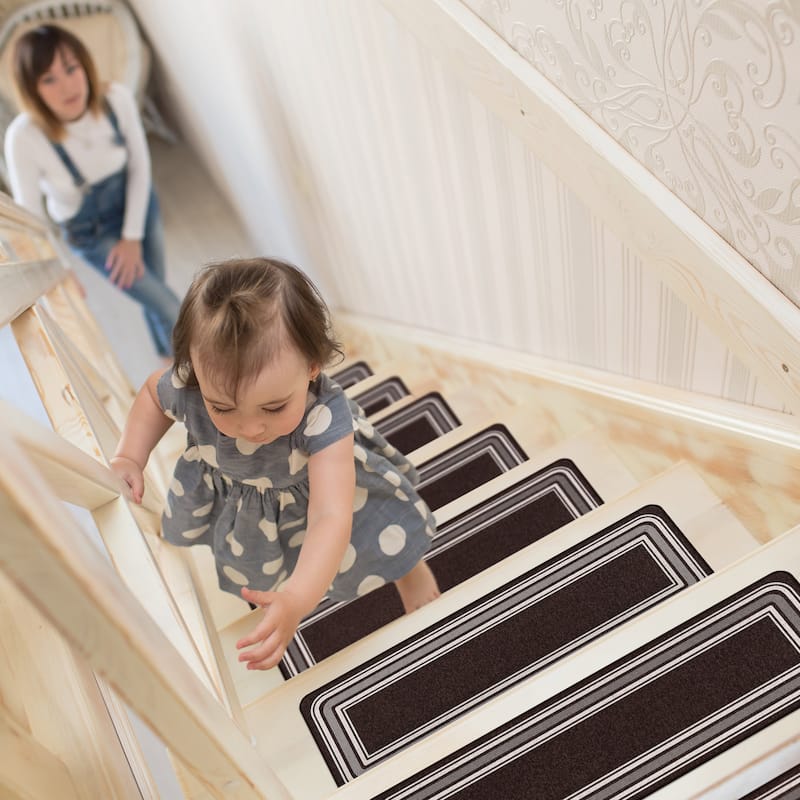 Beverly Rug Non Slip Bordered Stair Treads for Wooden Steps Indoor