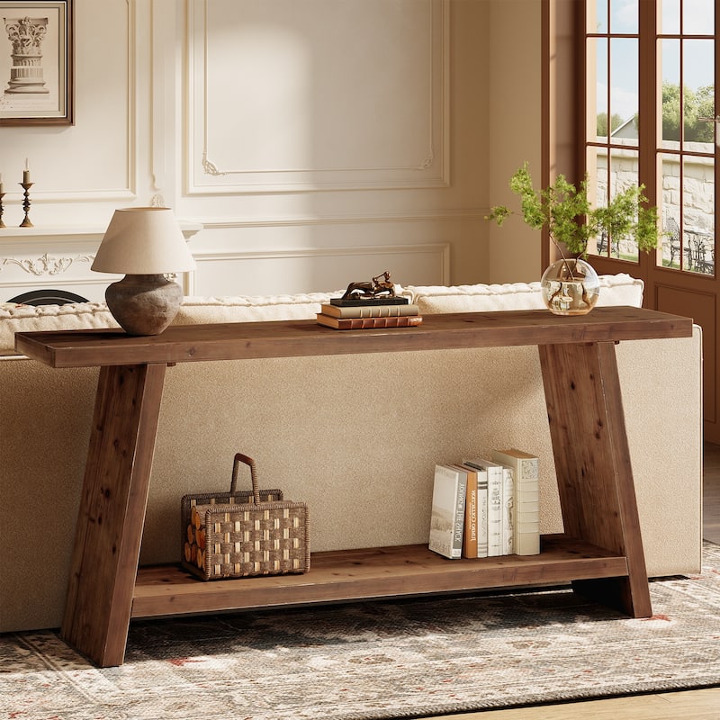 Solid Wood Entryway Console Table with 2-tier Storage