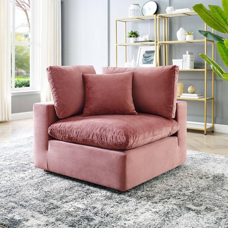 Commix Down Filled Overstuffed Performance Velvet Corner Chair - Dusty Rose
