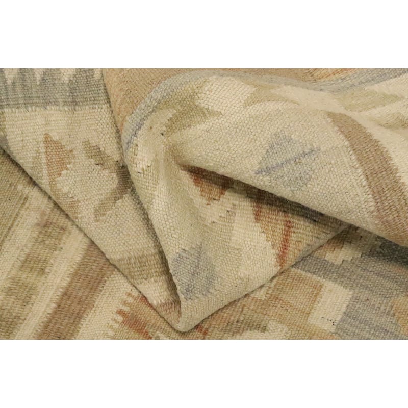 Hand Woven Oriental 100% Wool Carpet Southwestern Tribal Beige & Ivories Kilim Area Rug - 4' 11'' X 3' 2''