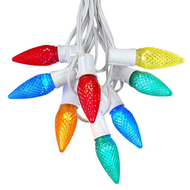 25 Foot C9 LED Christmas Light Set, Hanging String Lights, White Wire - Multi