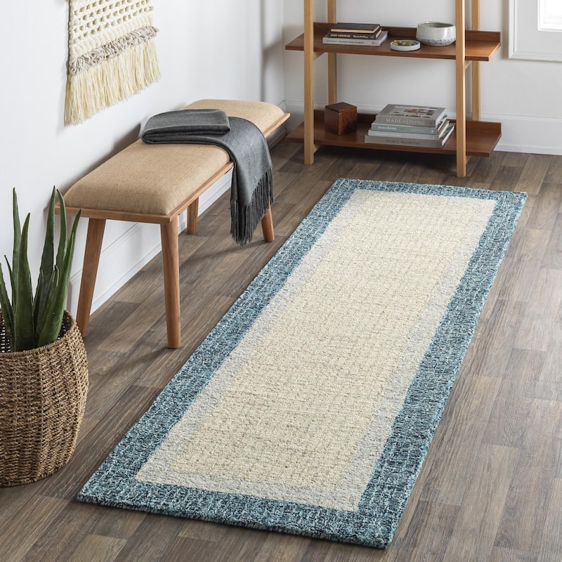 Rosina Minimalist Abstract Area Rug - 2' 6" x 10' - Teal/Grey