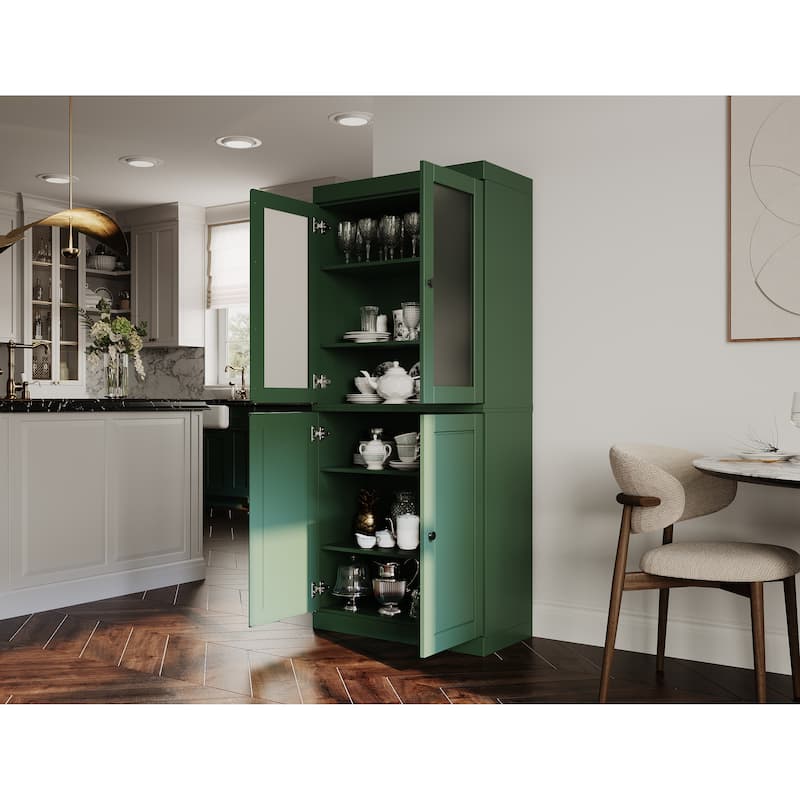 Palace Imports 100% Solid Wood Pantry Cabinet with Frosted, Clear Glass or Solid Doors and Adjustable Shelves