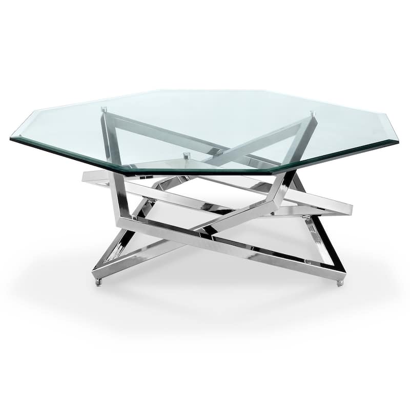 Magnussen Home Lenox Square Chrome Octagonal Cocktail Table - 40''W x 40''D x 17''H - Chrome - Metal/Glass