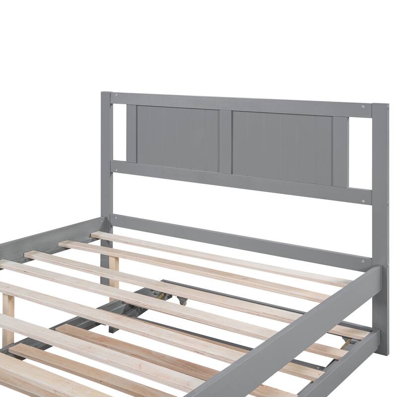 Full Size Platform Bed with Adjustable Trundle in Gray