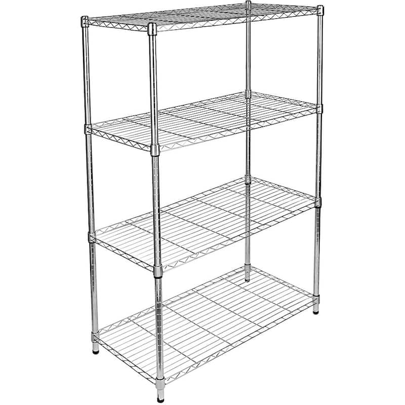 4-Shelf Iron Pantry Organizer with Wheels in Silver, Adjustable Heavy-Duty Storage Shelves