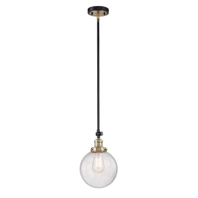 1 Light Mini Pendant in Black W/Antique brass with Clear Seedy Glass - Black W/Antique brass - W:7.99*H:44.76