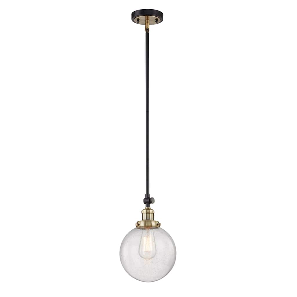 1 Light Mini Pendant in Black W/Antique brass with Clear Seedy Glass - Black W/Antique brass - W:7.99*H:44.76