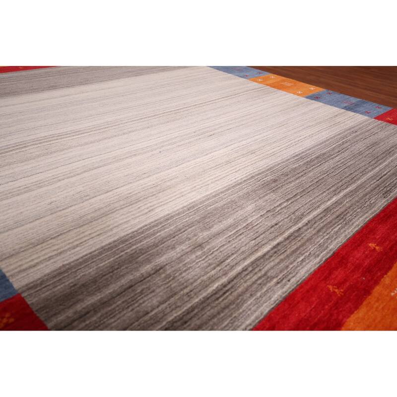 Striped Gabbeh Indian Area Rug Handmade Oriental Beige Wool Carpet - 8'4" x 9'8"