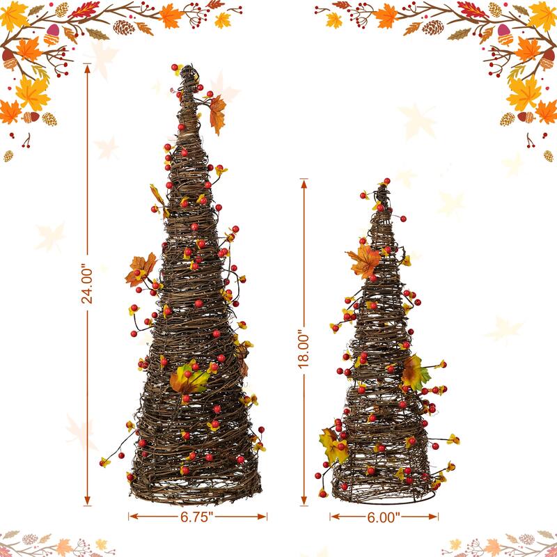 Glitzhome 24"H Fall Maple Leaf Pumpkin Urn Table Tree Thanksgiving