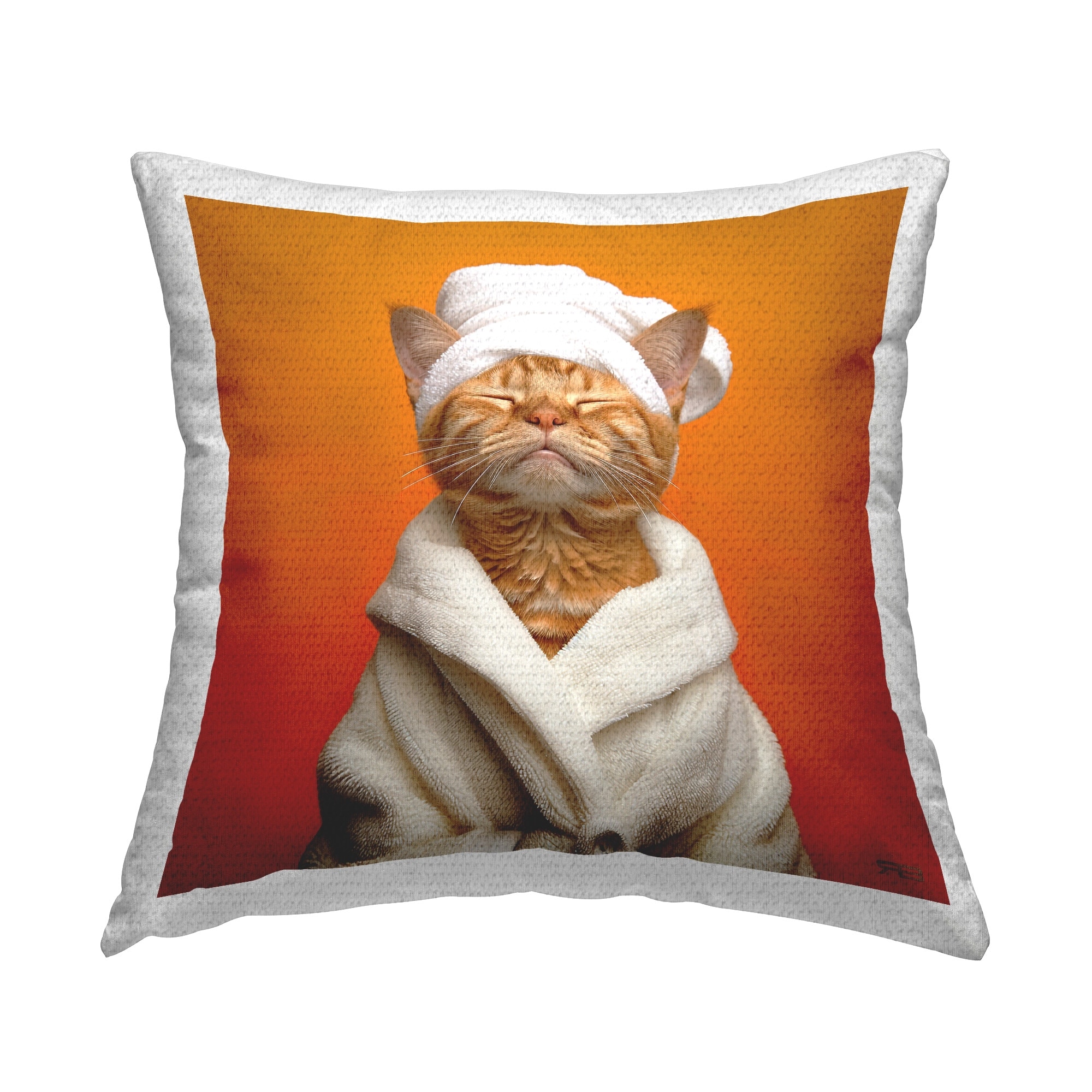 Stupell Cat in Bath Towel Printed Outdoor Throw Pillow Design by RB