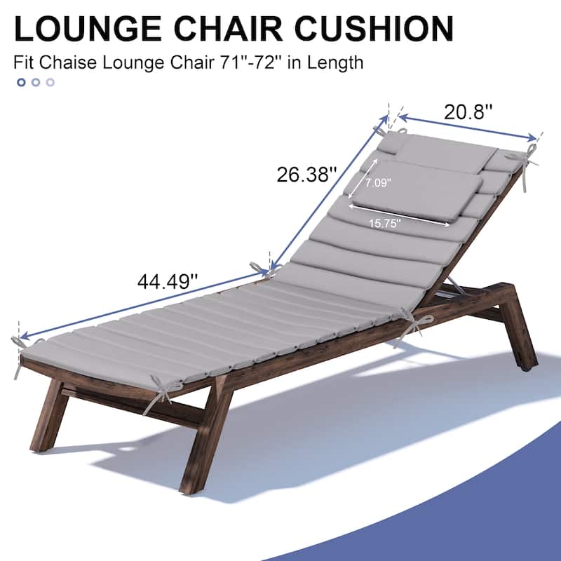 Outdoor Chaise Lounge Cushion, Quilted Patio Sun Lounger Pad with Straps