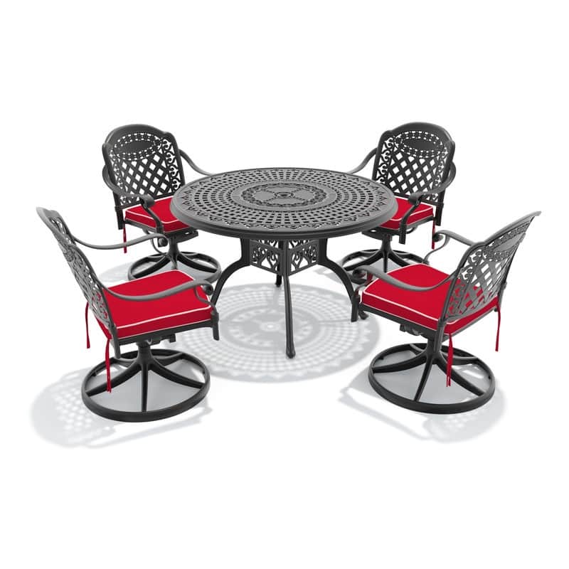 5-Piece Aluminum Round Outdoor Patio Dining Set, 4 Cushioned Swivel Chairs, Table, All-Weather Frames