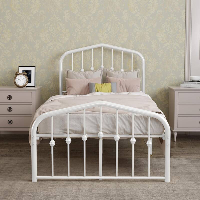 Alazyhome Platform Metal Bed Frame with Headboard, Iron Slat Support