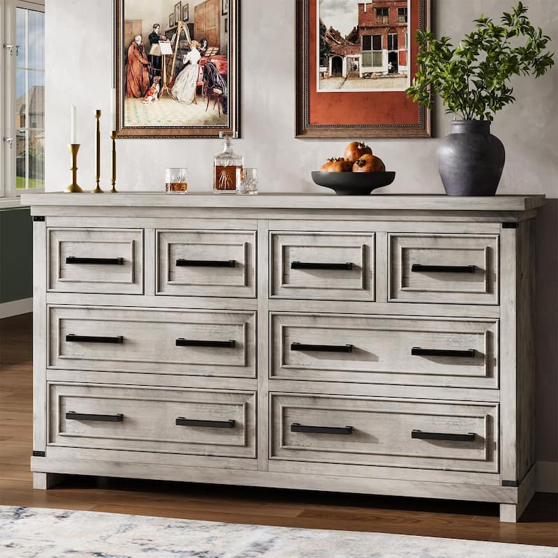 Farmhouse 6/8 Drawer Dresser for Bedroom, Rustic Wood Chest of Drawers - 8-drawer - Grey