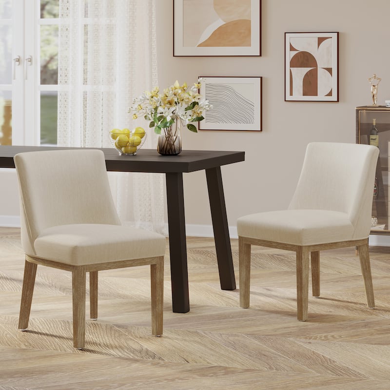Camas Fabric Upholstered Wood Dining Chairs (Set of 2) by Christopher Knight Home - Beige