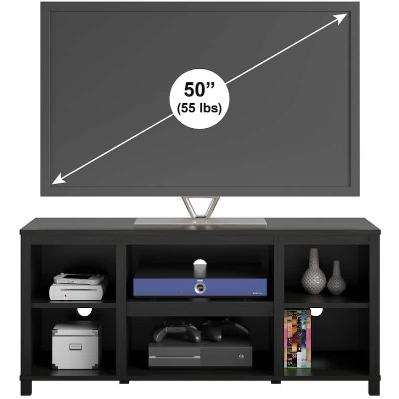 Anmytek Black Media Console TV Stand for up to 50 Inch TV, Open Shelf Entertainment Center