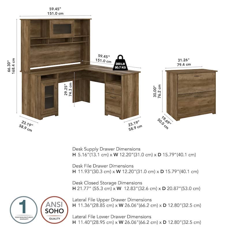 Cabot 60W L-Shaped Desk with Hutch and File Cabinet by Bush Furniture