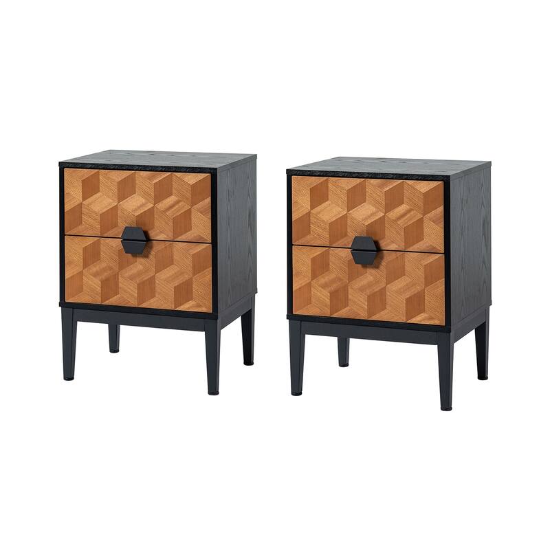 Apakah Modern 25"Tall 2-Drawer Nightstand with Charging Station and Adjustable Legs Set of 2 by HULALA HOME