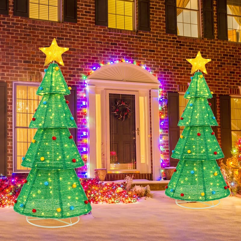 Gymax 6.2 FT Collapsible Christmas Tree w/ 200 Built-in LED Lights Top - Multi - See Details