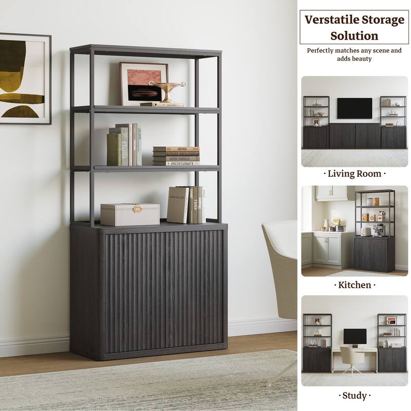70.8"H Shelving Unit with 2 Doors:Transforming Kitchen and Study Spaces