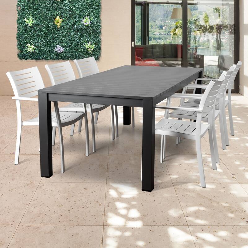 7-Piece Gray and White Noordam Wicker Rectangular Patio Dining Set 86.5"