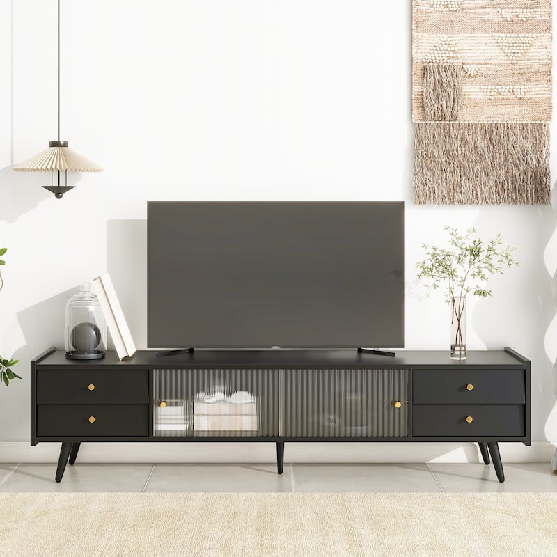 TV Stand with Sliding Fluted Glass Doors,TV with Handles Bed Bath & Beyond 39887918