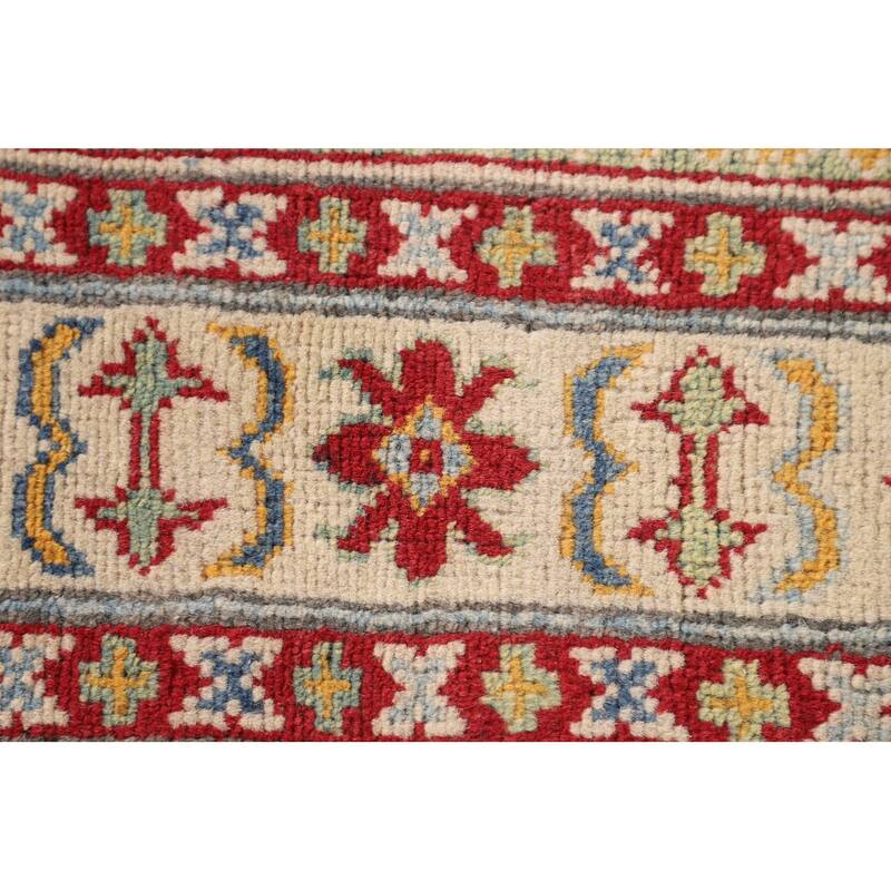 Light Blue Kazak Accent Rug Hand-Knotted Geometric Wool Carpet - 3'4"x 4'11"