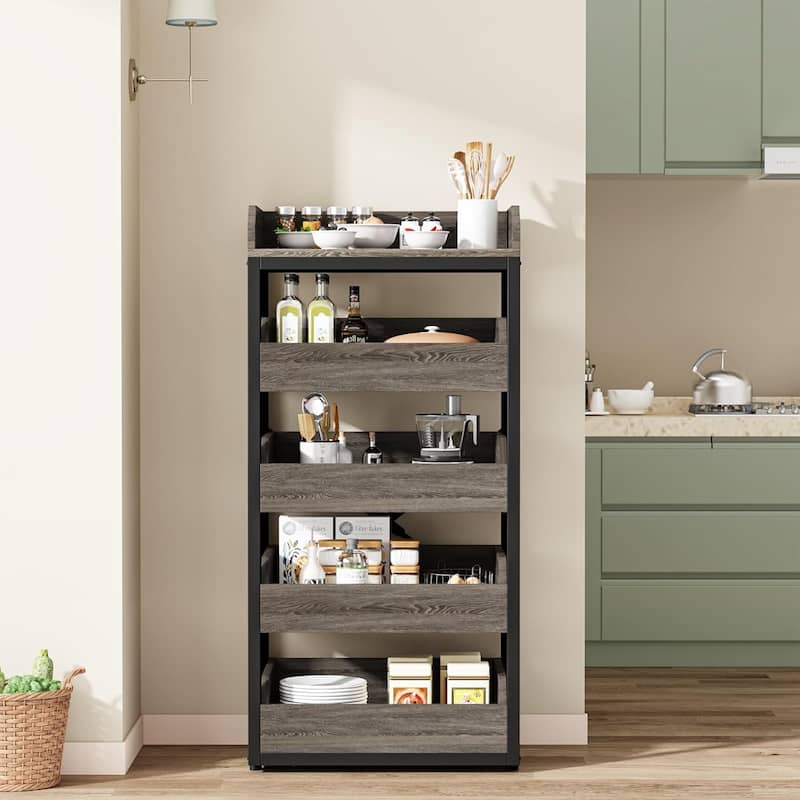 23.6'' W Fruit and Vegetable Wood Storage Rack, 5-Tier Pull-Out Snack Stand Fruit Basket Stand