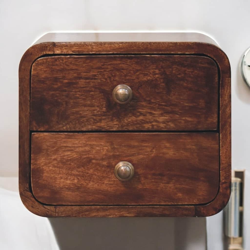 Solid Wood California Walnut Wall-Mounted Bedside with 2 Drawers