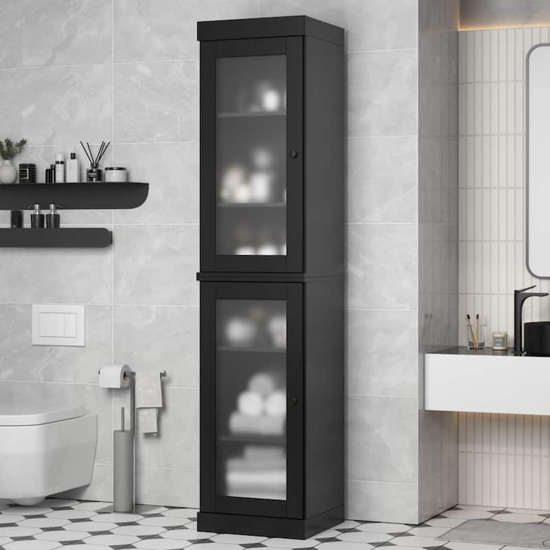 100% Solid Wood 16.5" Bathroom Cabinet with Optional Doors by Palace Imports - Black-Frosted