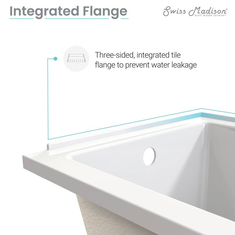 Lausanne 54 In X 30 In Acrylic Glossy White, Alcove, Integral Left-Hand Drain, Bathtub - 30x54 Left