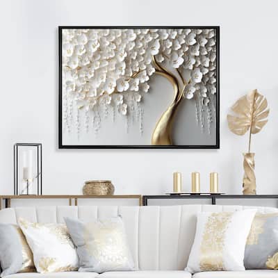 Designart "White Orchid Tree Garden Of Branches Iv" Tree Floral Framed Wall Art For Living Room