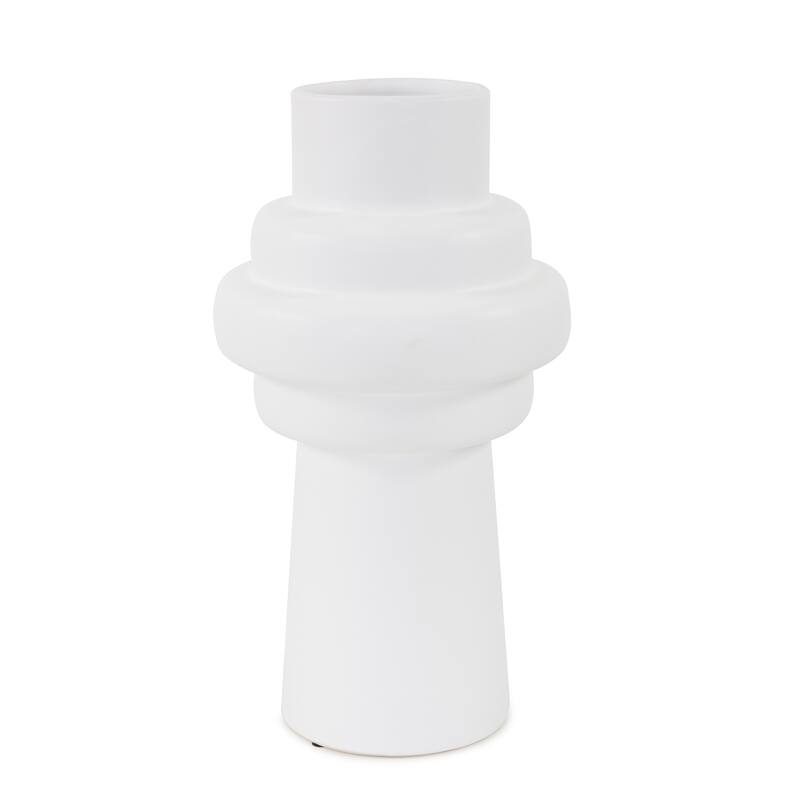 Allan Andrews Matte White Cylindrical Rounded Curved Ceramic Vase Collection