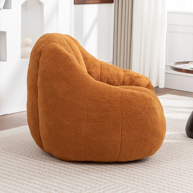 Teddy Tufted Bean Bag Chair, Faux Fur Bean Bag Sofa with Memory Foam, Fluffy Lazy Floor Sofa with Large Armrests